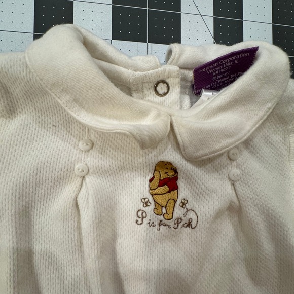 VTG Y2K Disney Winnie the Pooh Romper Kids 6-9M Cream Cotton Classic Embroidered - Picture 3 of 7